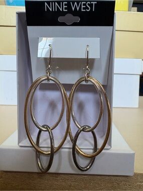 Nine West Tri-Tone Linked Oval Drop Earrings - Gold, Rose gold & Silver